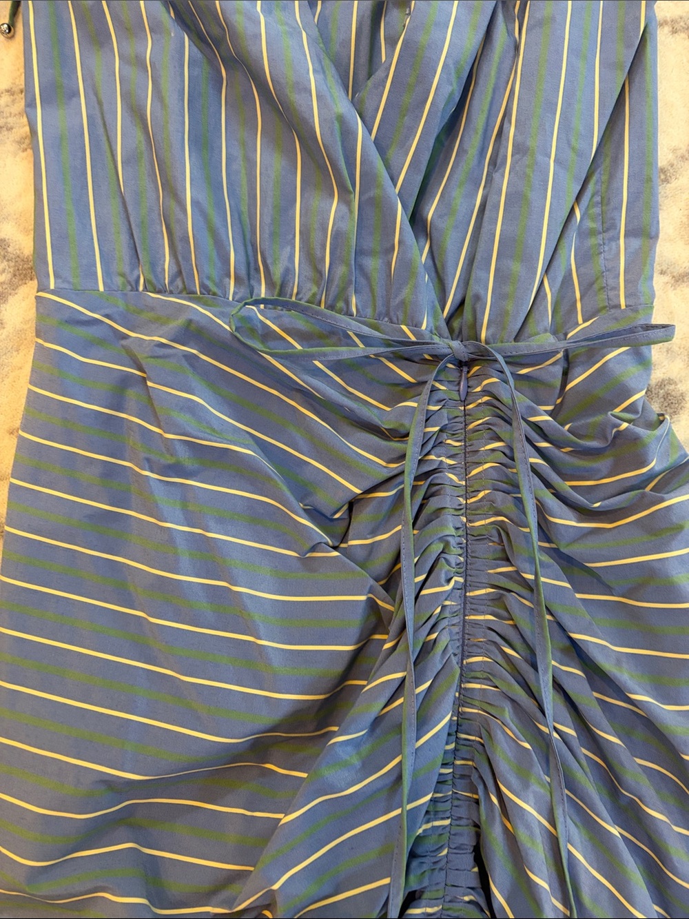 Veronica Beard Blue Striped Ruched Midi Dress - Picture 5 of 9